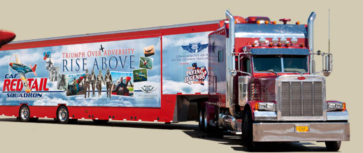 Rise Above is a traveling exhibit, which features a 35-seat movie theater inside a 53-foot tractor trailer.