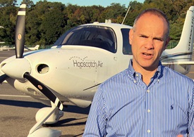 Hopscotch Air CEO Andrew Schmertz on the ramp at Westchester County Airport in White Plains, N.Y. on Oct. 1. Photo courtesy Linear Air/Hopscotch Air.