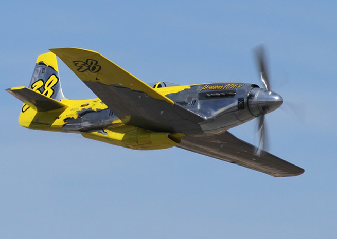Precious Metal, a P-51 flown by Thom Richard of Florida, placed fifth in the Unlimited Breitling Gold race. Photo by Robert Fisher