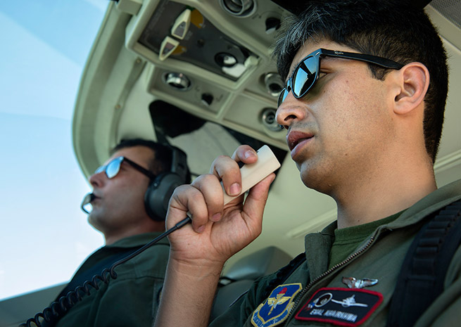 Afghan Air Force Lt. Emal Khairkhwa, right and copilot Lt. Mohammad Tawfiq prepare to launch the first all AAF fixed wing combat mission flown from the Kabul Air Wing. U.S. Air Force photo by Master Sgt. Ben Bloker