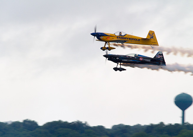 Rob Holland and Matt Chapman fly in the 2012 Great Tennessee Airshow. In the absence of military acts in 2013, they were featured more prominently, teaming with two other pilots.