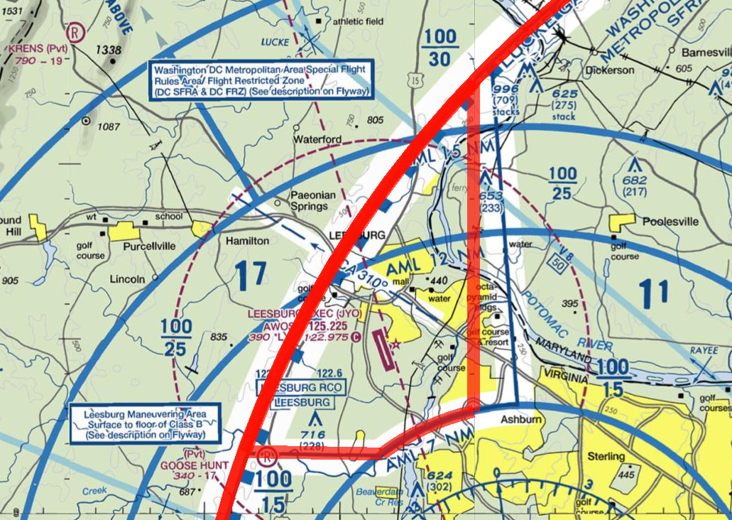 Pilots flying in the Leesburg Maneuvering Area must follow special procedures to avoid violating the Washington, D.C., Special Flight Rules Area.