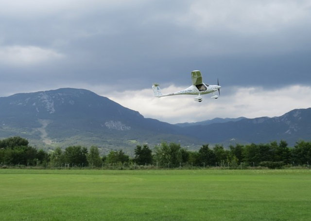 The Pipistrel WATTsUp electric two-seat trainer takes flight.