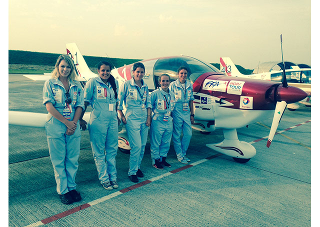 Five women participated in the air rally, from left to right: Kayla Graham, Elisa Dubois, Manon Courbière, Solène Frouté, and Pauline Loiseau. Photo courtesy Kayla Graham.