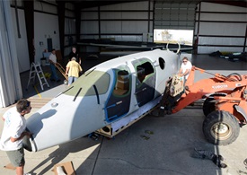 Workers recently unloaded the fuselage at Comp Air Aviation in Titusville, Fla. Photo courtesy of Privateer Industries.