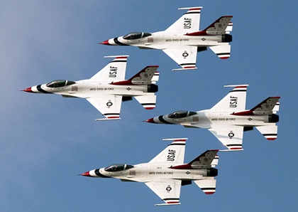 Joint Base Andrews Air Show attendees can watch a demonstration by the U.S. Air Force Thunderbirds.