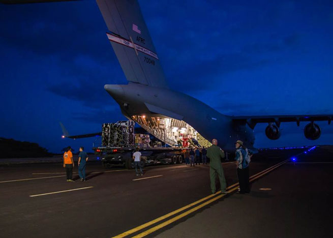 The Low-Density Supersonic Decelerator test device arrives in Hawaii for the launch. Image credit: NASA/JPL-Caltech