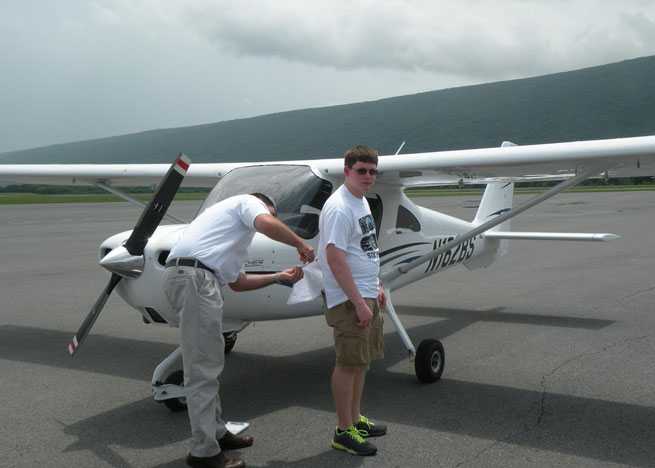 Zac Davis soloed three airplanes on his sixteenth birthday. He is the second student to solo as part of a grant-funded program in Montoursville, Pa.