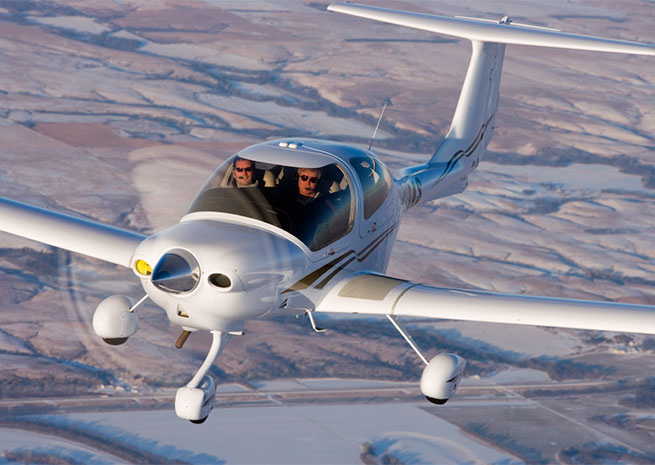 Diamond Aircraft posed the largest year-over-year increase for first-quarter piston sales, delivering 26 more aircraft in 2014 than in the same quarter of 2013, including 21 more DA 40 models. Diamond Aircraft photo.