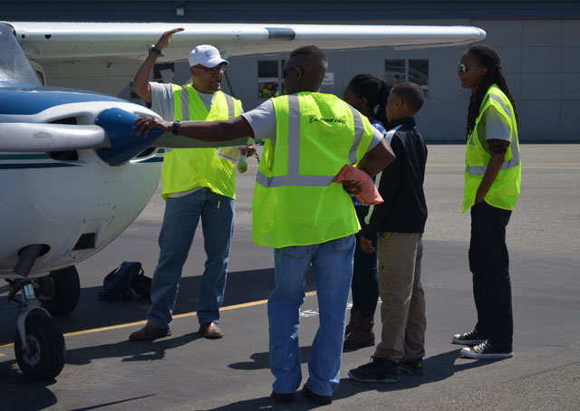 The Red-tail Hawks Flying Club's student members at Paine Field.