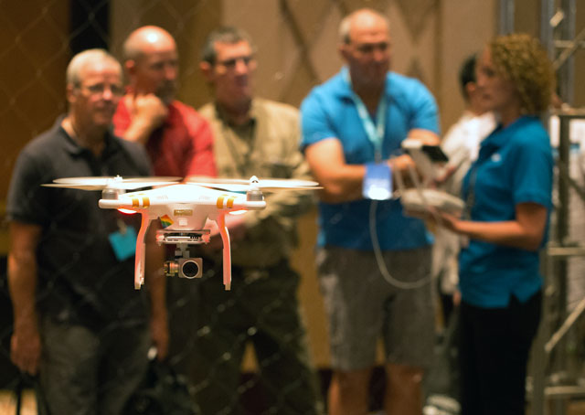 Demonstrations like this DJI quadcopter flight drew plenty of attention at InterDrone. Jim Moore photo.