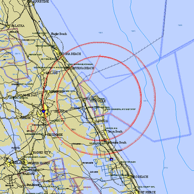 This graphic depicts a TFR for a space shuttle launch from Cape Canaveral in 2006. It included a 30 NM and 40 NM ring that had varying levels of operating restrictions. 