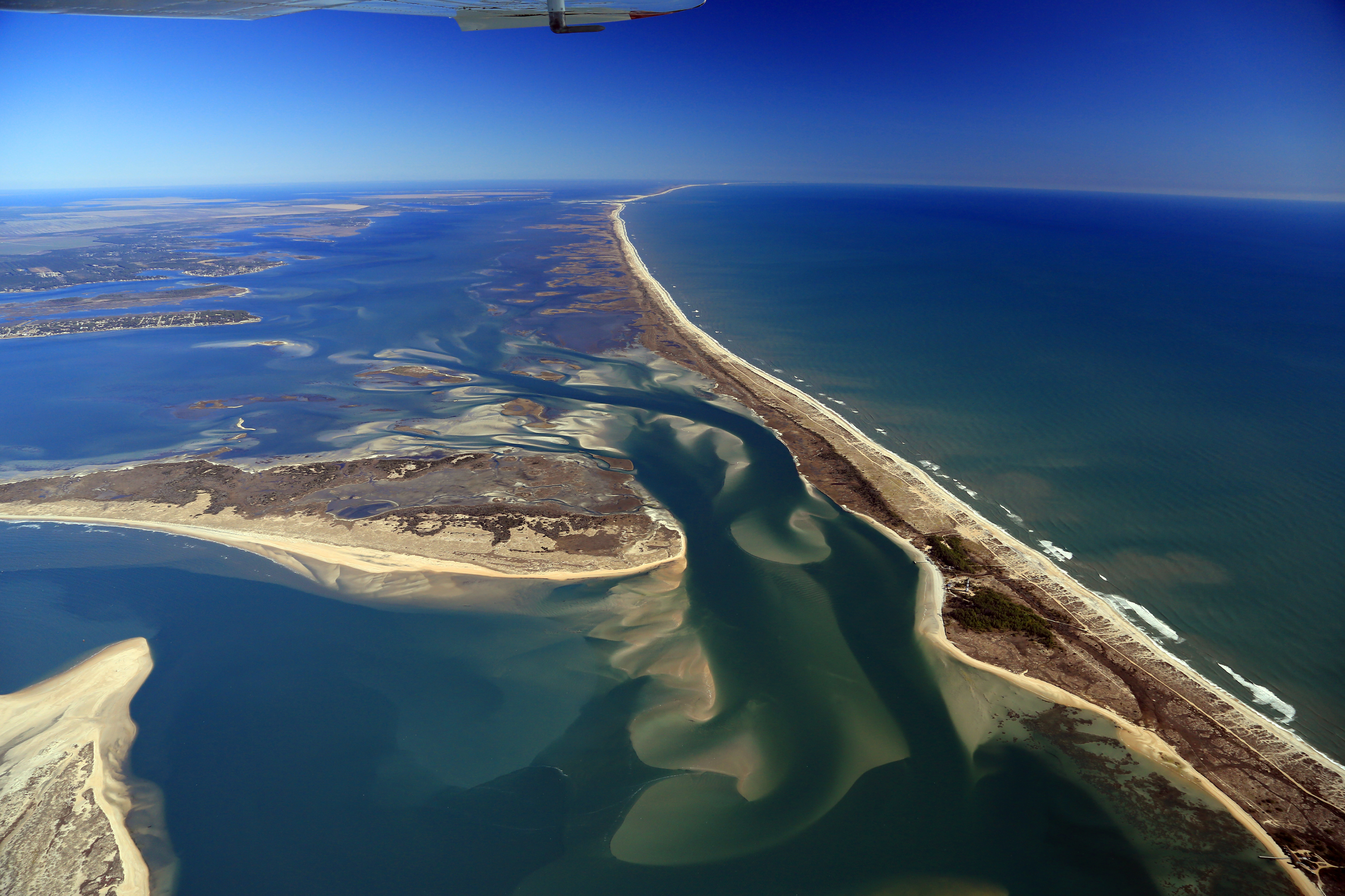 An aerial view toward the northeast from Cape Lookout toward Ocracoke. Photo by Richard H. Verdier.