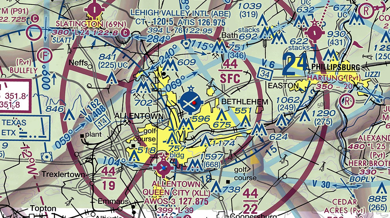 Coca-Cola Park (not charted) is well inside the inner ring of the  Class C airspace around Lehigh Valley International Airport.