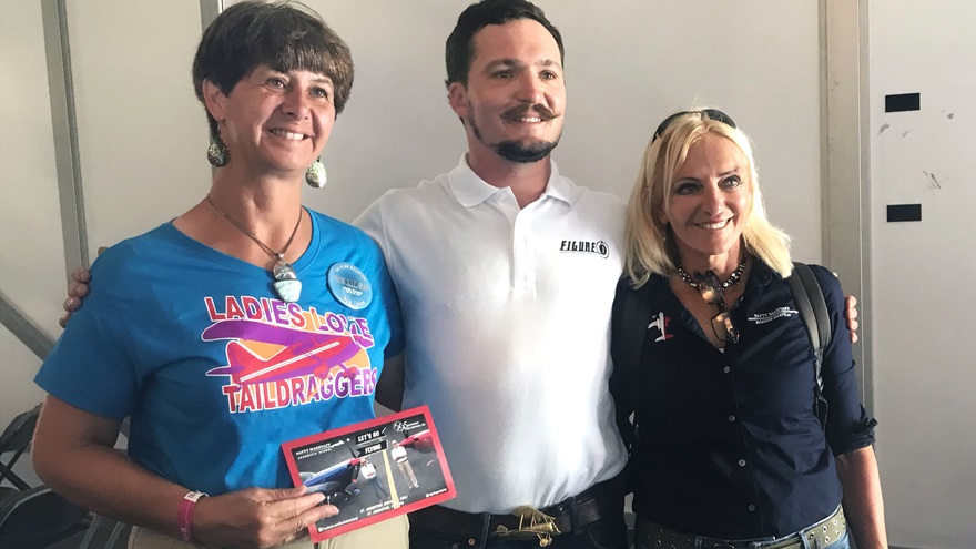 Pictured left to right: Scholarship winner Andrea Gilvray, Figure 1 Foundation co-founder Chris Olmsted, and aerobatic champion Patty Wagstaff. Photo by Jill Tallman.