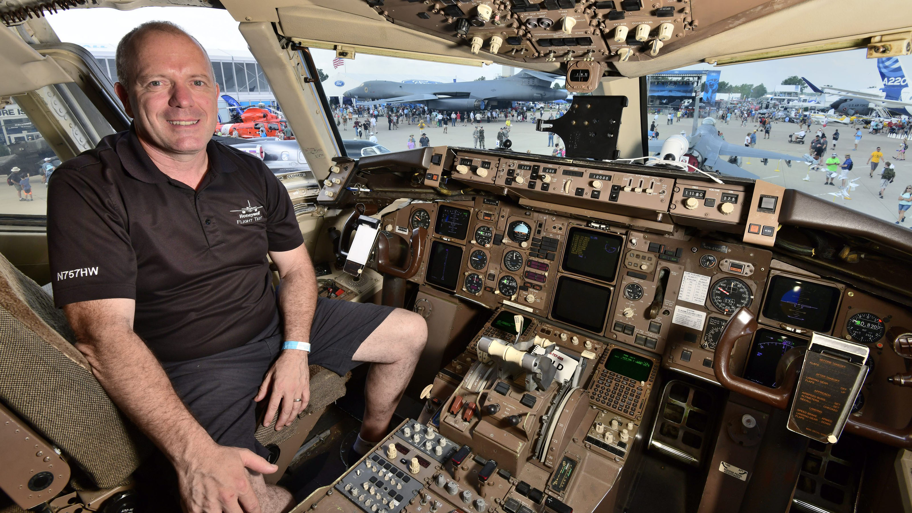 Joe Duval, Honeywell's chief test pilot—and his largest charge, the company's Boeing 757—both made their first visits to EAA AirVenture during 2018. Photo by Mike Collins.
