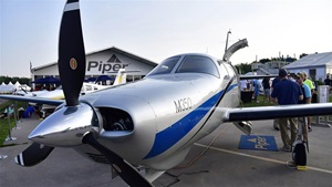 A Piper M350 cabin-class aircraft is on display during EAA AirVenture at Wittman Regional Airport in Oshkosh, Wisconsin, July 23, 2018. Photo by David Tulis.