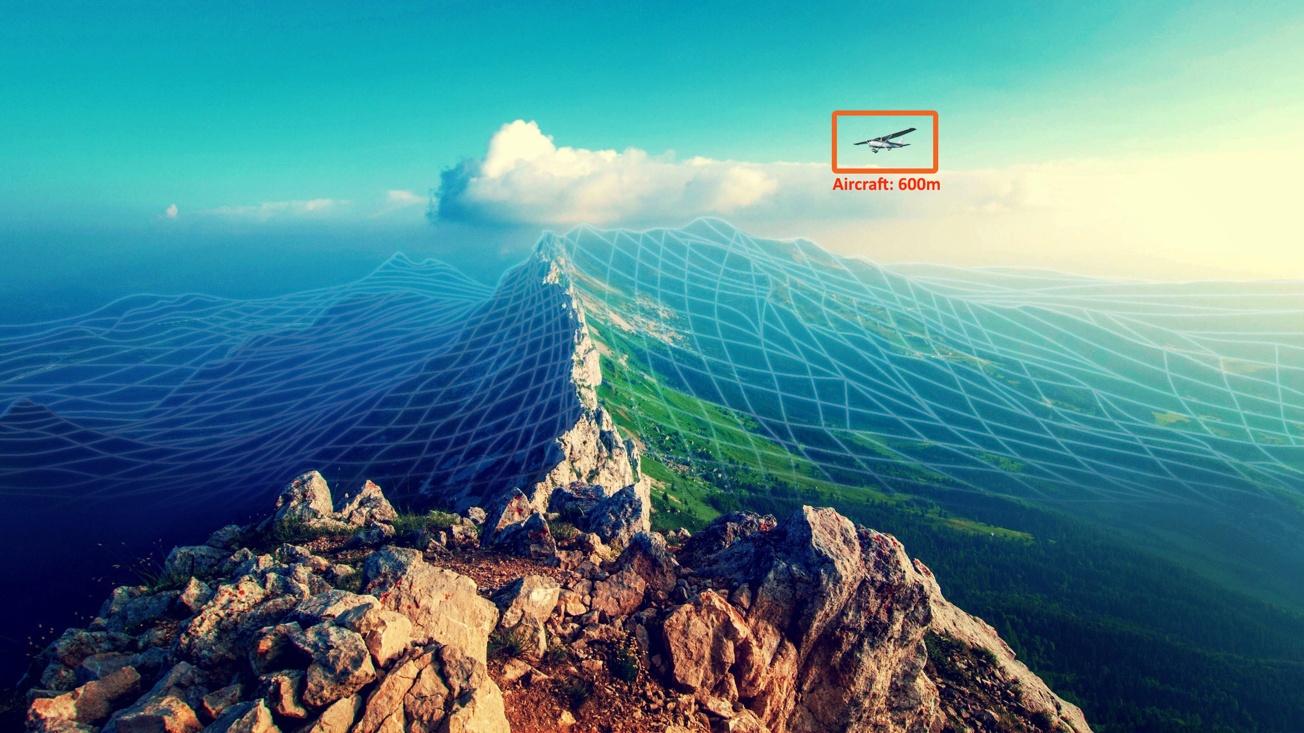 This photo illustration by Iris Automation depicts a manned aircraft being identified at a range of 600 meters by a sophisticated, lightweight visual detection system mounted on a drone. 