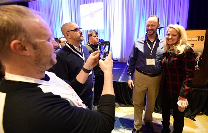 SpaceX CEO Gwynne Shotwell poses for photos after participating in a keynote during the AOPA High School Aviation STEM Symposium in Louisville, Kentucky, Nov. 6, 2018. Photo by David Tulis.     