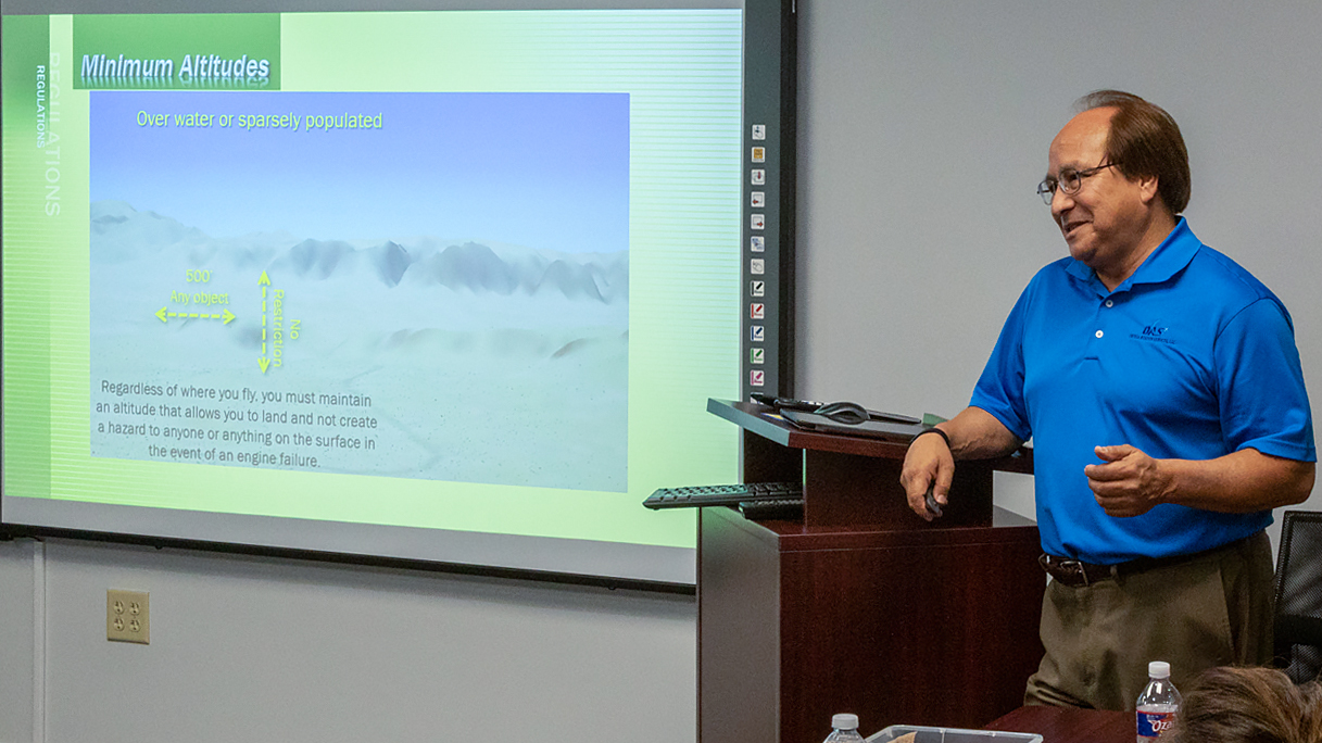 Kirby Ortega teaches a ground school lesson at Ortega Aviation Services. Photo courtesy of Teresa Ortega.