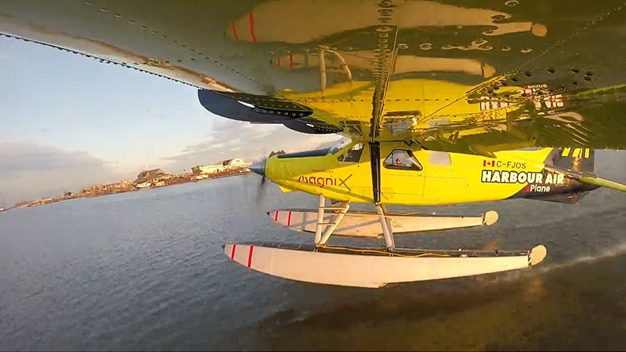Remote cameras mounted on the converted DHC-2 Beaver capture the sucessful take off. Image courtesy of Harbour Air Seaplanes.