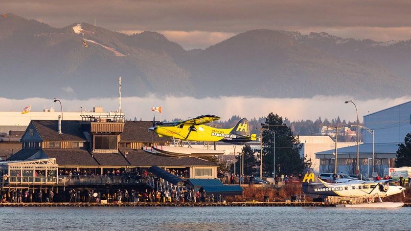 An all-electric-powered de Havilland Beaver takes off for an initial flight test while an online audience watches via social media on December 10, 2019. Photo courtesy of Harbour Air Seaplanes.