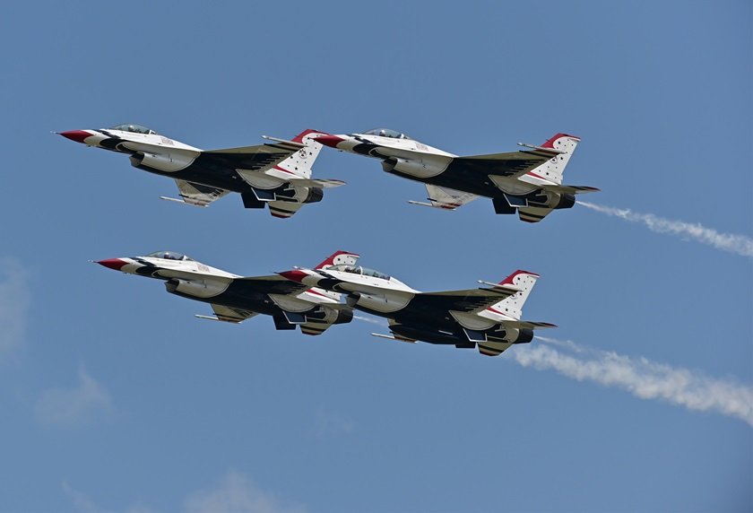 The U.S. Air Force Thunderbirds perform at EAA AirVenture 2019. While it is not yet known whether AirVenture 2020 will take place as planned, many other airshows in the United States and around the world have been canceled. Photo by David Tulis.