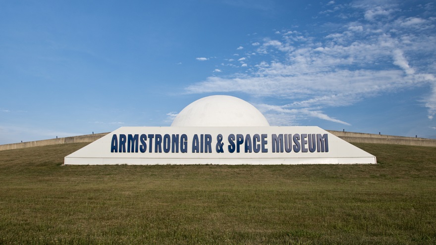 Exterior of the Armstrong Air and Space Museum at Wapakoneta, Ohio. Photo by Dennis K Johnson.
