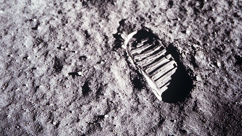 A close-up view of astronaut Buzz Aldrin's bootprint in the lunar soil, photographed with the 70mm lunar surface camera during Apollo 11's sojourn on the moon. Photo courtesy of NASA.