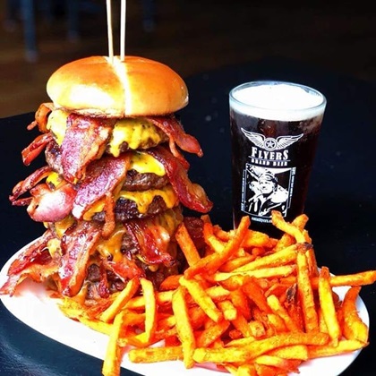 The "Old 666" burger named for the World War II B-17 Flying Fortress. Photo courtesy of Flyers Restaurant & Brewhouse.