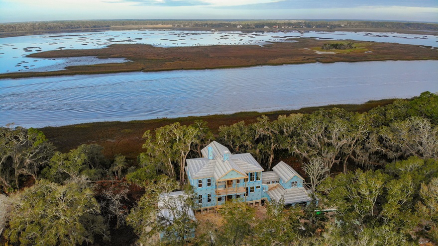 The first house built in the Crane Island community is a Southern Living Idea House, a luxury home with a commanding view of the waterway. Photo courtesy of Craneisland.com.