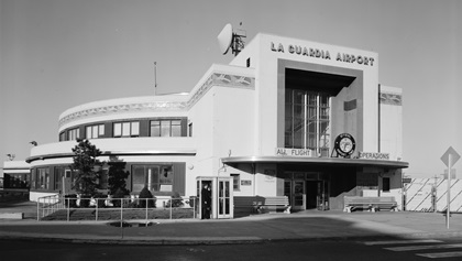 La Guardia Airport's Marine Air Terminal is one of the only surviving examples of terminals built especially for the service of "Clipper Ships," seaplanes that routinely made transatlantic crossings during the late 1930s. Photo courtesy of the Library of Congress.