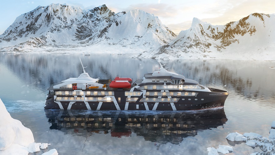 Rendering of Magellan Explorer. The 73-passenger vessel is scheduled to make its maiden voyage to the Antarctic on November 28. Graphic courtesy of Antarctica21.