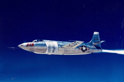 The Bell X-1A in flight. Yeager piloted the rocket plane to a top speed of Mach 2.44 or 1,650 mph December 12, 1953. Photo courtesy of NASA.