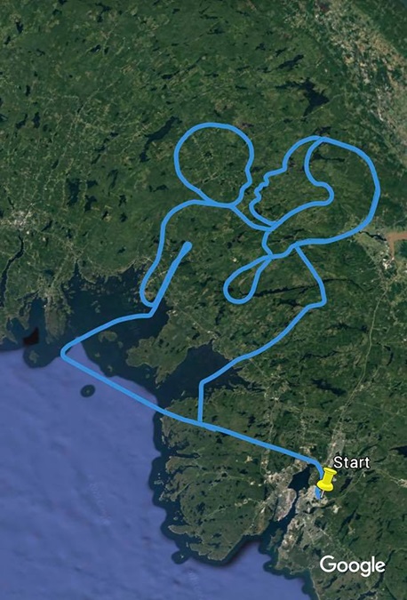 On Mother’s Day pilot Dimitri Neonakis honored his daughter Ereni who is expecting her first child in July. The 281-nautical-mile-long mother-and-child silhouette was also intended “for all the mothers out there, especially those in long-term healthcare facilities dealing with COVID-19 alone,” he posted to social media. Image courtesy of Dimitri Neonakis.