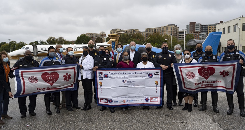 America’s Operation Thank You general aviation flight relay carried a special banner and torch to 90 cities to honor coronavirus pandemic front-line personnel. Photo by David Tulis.
