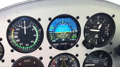 The uAvionix AV-30-C can be installed as an attitude indicator or directional gyro. Installing one in both positions can allow removal of the aircraft’s vacuum system. Photo courtesy of uAvionix.