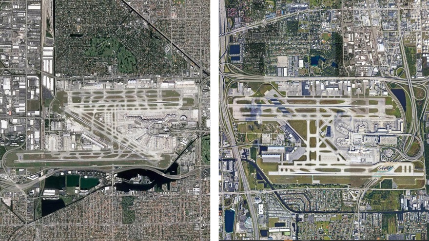 The FAA is proposing updates to the airspace surrounding Miami International Airport and Fort Lauderdale/Hollywood International Airport. Images courtesy of Google.