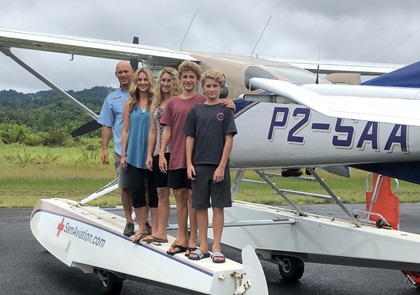 Samaritan Aviation founder Mark Palm and his wife, Kirsten, moved from California to Papua, New Guinea, with their children Sierra, Drake, and Nolan. Photo courtesy of Samaritan Aviation.