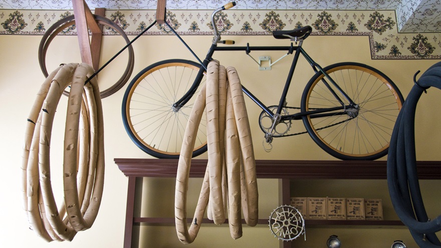 The Wright Cycle Co. building at Carillon Historical Park in Dayton, Ohio, where two of the five remaining Wright bicycles are exhibited. Photo by Dennis K. Johnson.