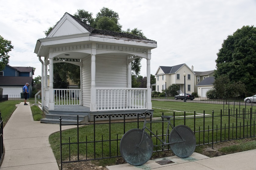 All that remains of the Wright’s family home in Dayton are a replica of the front porch and concrete outlines of the layout of the house.