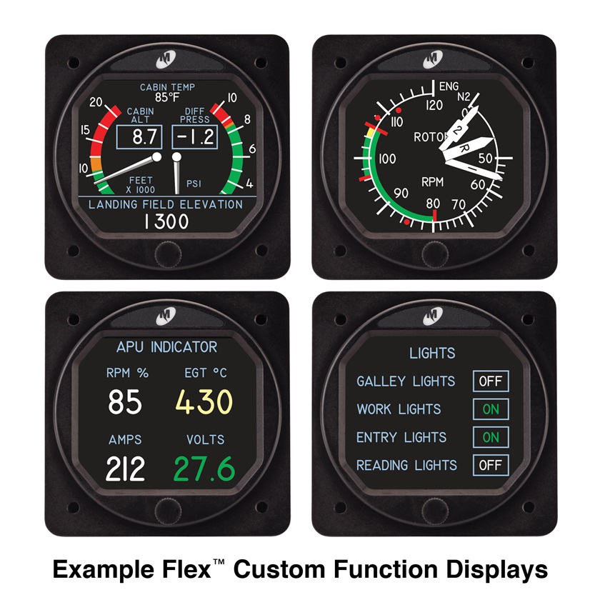 These are just a few of the many possible configurations of the MD23 Custom Function Display. Image courtesy of Mid-Continent Instruments and Avionics.