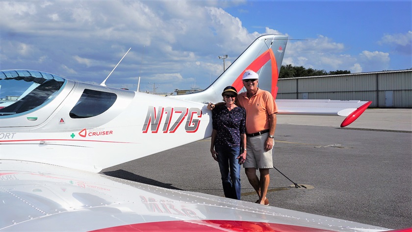 Rick Polinsky and his wife, Loie, have owned a series of aircraft—a Piper Tomahawk, Piper Warrior, Beechcraft Sierra, Socata Trinidad, and Columbia 350—to match his progression through his pilot certificates and ratings, flying across the country and to the Bahamas. Now the two own a light sport Sport Cruiser and enjoy socially distanced flights around Florida. Photo courtesy of Rick Polinsky.