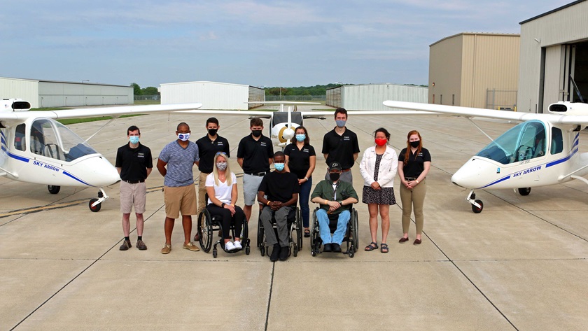 The Able Flight class of 2021 trained at Purdue University in specially equipped Sky Arrow aircraft. Photo courtesy of Able Flight.
