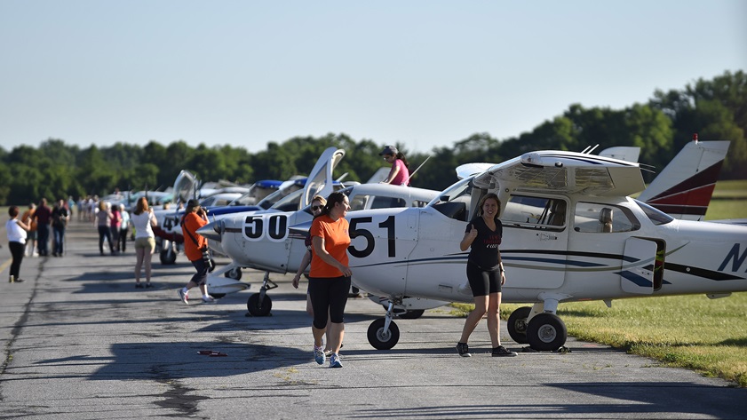 Volunteers and competitors prepare to start a four-day, 14-state cross country journey from Frederick, Maryland, to Santa Fe, New Mexico, as part of the 2017 Air Race Classic. For 2021, the organization has announced the Air Race Derby, a one-day VFR event open to all types of aircraft. Photo by David Tulis.
