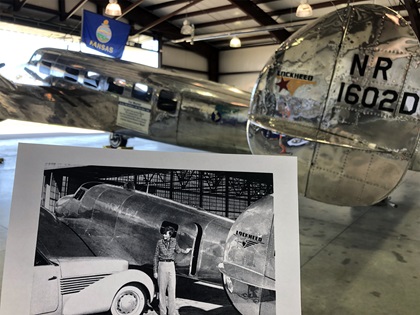 Historic photo of Earhart with her Lockheed Electra 10-E near “Muriel”, an Electra L-10E that has been modified to look similar to Earhart’s airplane. Photo by MeLinda Schnyder.