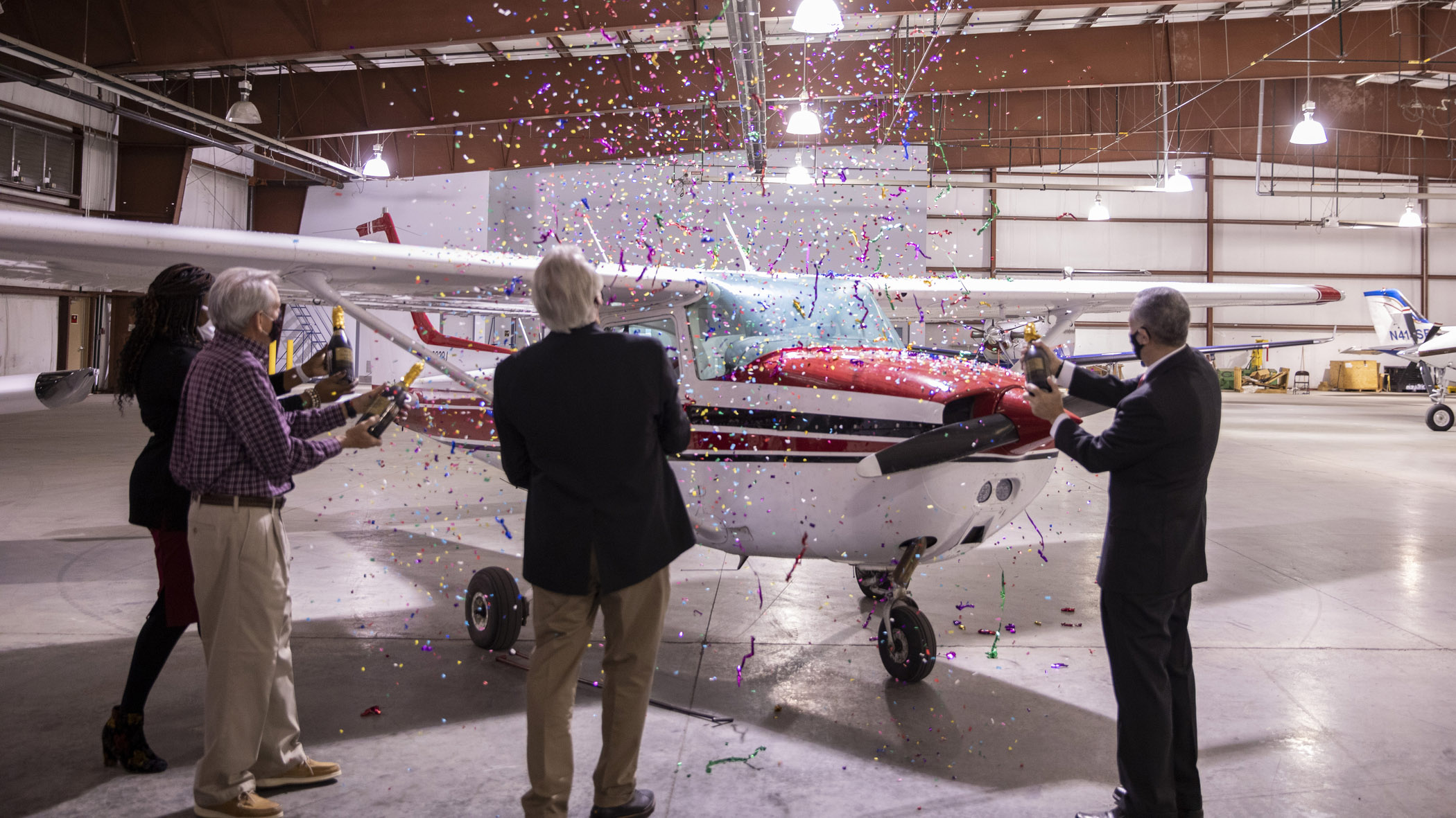 Southeast Missouri State University personnel celebrate establishing a four-year professional pilot program. Photo courtesy of Joshua Russell, Southeast Missouri State University.