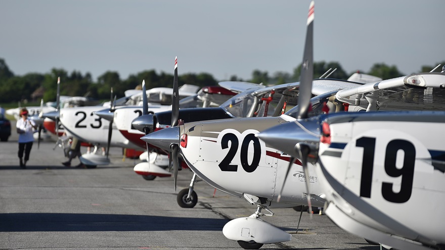 Aircraft await more than 100 Air Race Classic all-female competitors for a four-day, 14-state cross country journey from Frederick, Maryland, to Santa Fe, New Mexico, June 20, 2017. Photo by David Tulis.