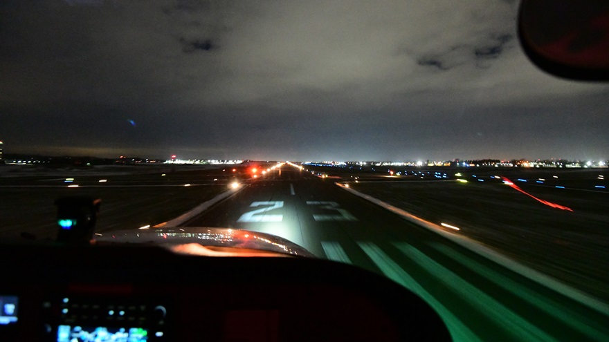 Night flight practice sharpens skills during pattern work at Frederick Municipal Airport, in Fredrick, Maryland, January 18, 2019. Photo by Elizabeth Linares.