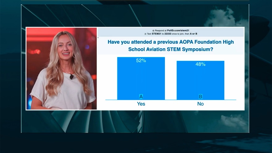 Social media influencer, CFI, and V-tail Bonanza owner Stevie Triesenberg teamed up with Elizabeth Tennyson, senior vice president of the AOPA Foundation and You Can Fly program, to co-host the seventh annual AOPA Foundation High School Aviation STEM Symposium. AOPA image.